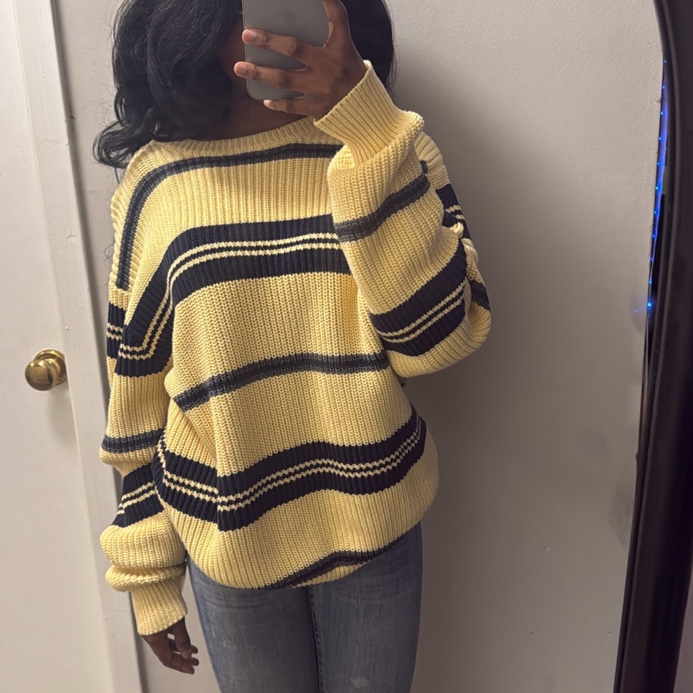 Nautica Yellow and Black Striped Sweater